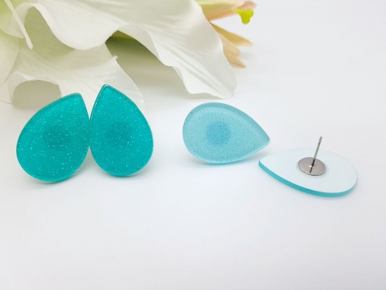 Tropfenform Ohrstecker Glitzer blau